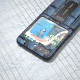 thumbnail image 4 of Funda de cuero genuino con textura Mahjong y soporte para Samsung Galaxy Z Flip5 (azul), 4 of 5