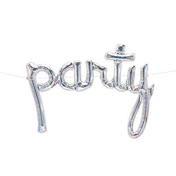 DalvayDelights 34" x 26" Holographic Silver Party Script Decoration Hanging Banner Balloon Air Fill Only