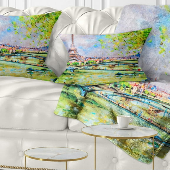 Designart Colorful Painting of Eiffel - Landscape Printed Throw Pillow - 12x20