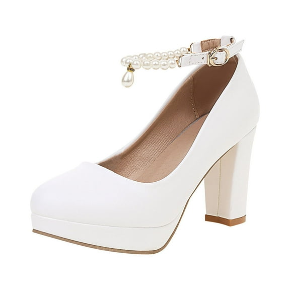 OAVQHLG3B Women's Beaded Buckle Shallow Mouth Round Toe High Heel Business Shoes