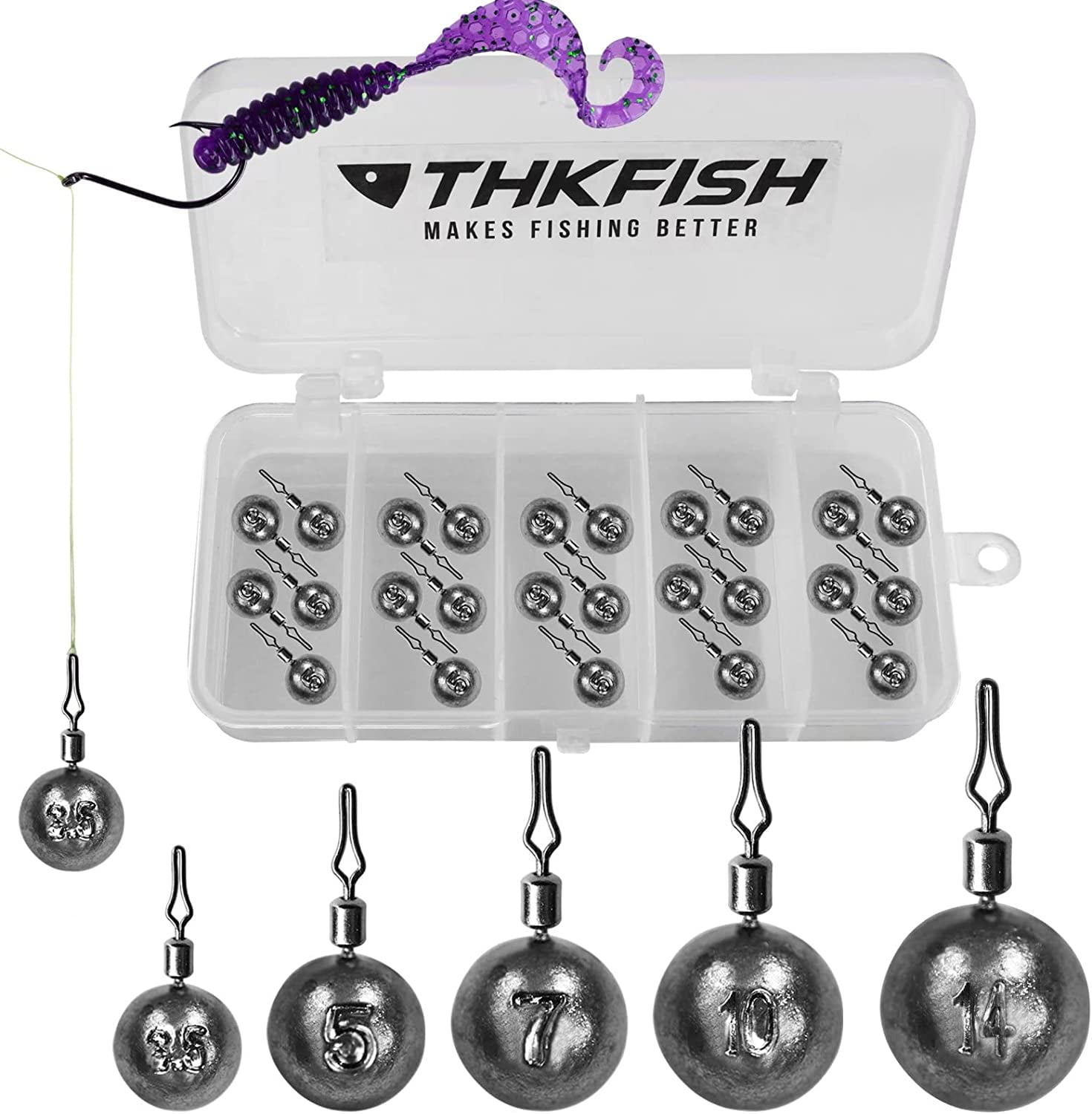 THKFISH Fishing Weights Fishing Sinker Drop Shot Weights Fishing Weights Kit Drop Shot Rig Slender Shape/Waterdrop Shape 25pcs 