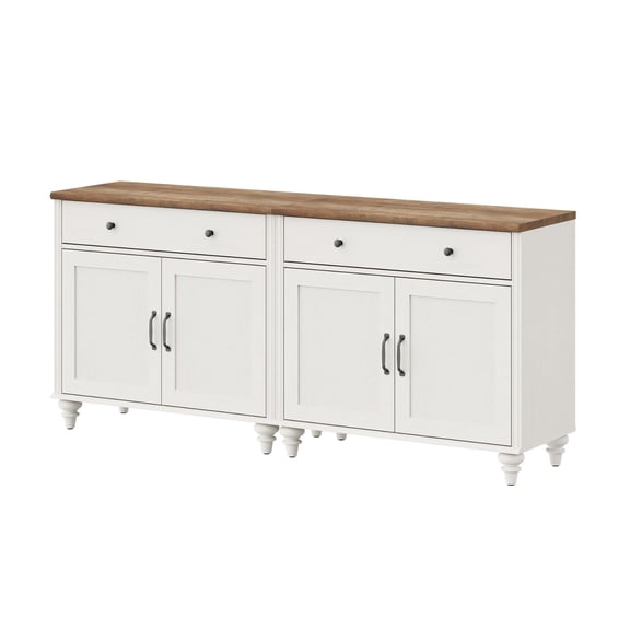Large Buffet Cabinet with 4 Doors and 2 Drawers, Modern Coffee Bar Tables Wood Kitchen Storage Cabinets with Adjustable Shelf, Farmhouse Sideboard Credenza for Dining Room, White, 68 inch