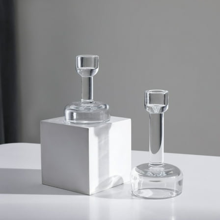 HEALEEP  2 Pcs Glass Candle Holder Sticks Decor Taper Holders Mother Transparent