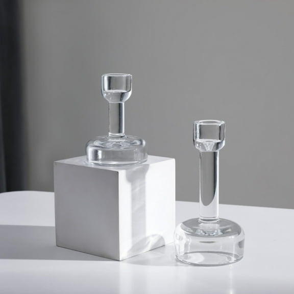 HEALEEP  2 Pcs Glass Candle Holder Sticks Decor Taper Holders Mother Transparent