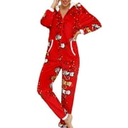 Lazybaby Womens One Piece Christmas Pajamas Coral Fleece Hooded Onesie Jumpsuit Romper Sleepwear