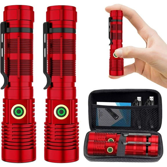 2Pcs Rechargeable Flashlight,High Lumens Zoomable Long-Range  LED Flashlights for Emergency, EDC, Searching, Waterproof Flashlight Dimmable
