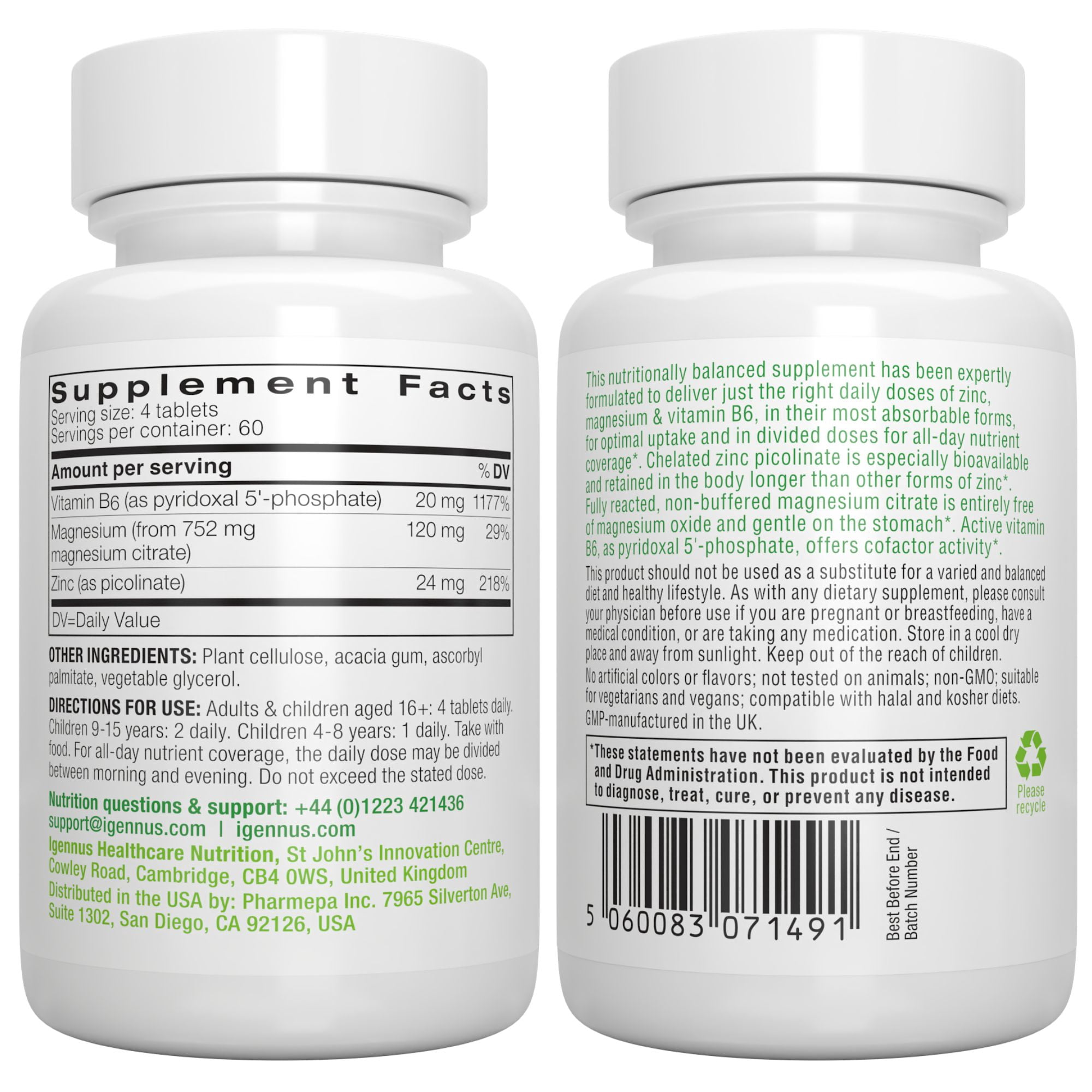 Igennus Neurobalance Zinc Magnesium & B6 Complex Formulated for Cognitive Support, Calm Focus & Relaxation, 240 Small Tablets, High Absorption Chelated Zinc & Fully Reacted Magnesium, Vegan, Non-GMO