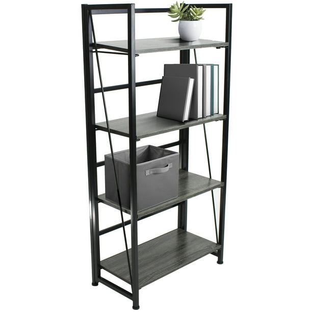 Sorbus Folding Bookshelf Rack, 4Tier Bookcase Shelf Storage Rack for