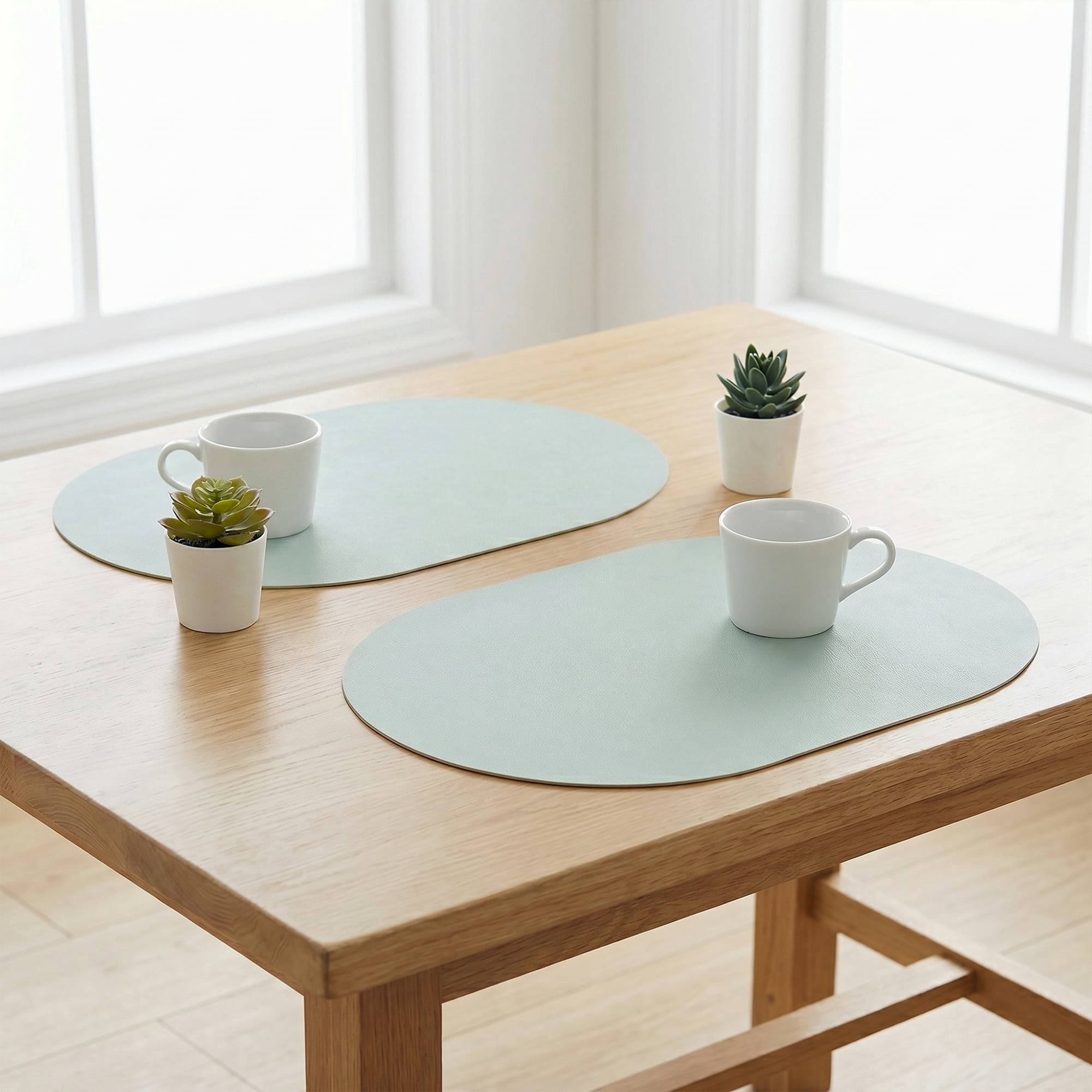 Unique Bargains 6Pcs Faux Leather Dining Placemats Mint Green/Lemon Yellow 17.5x11.8inch