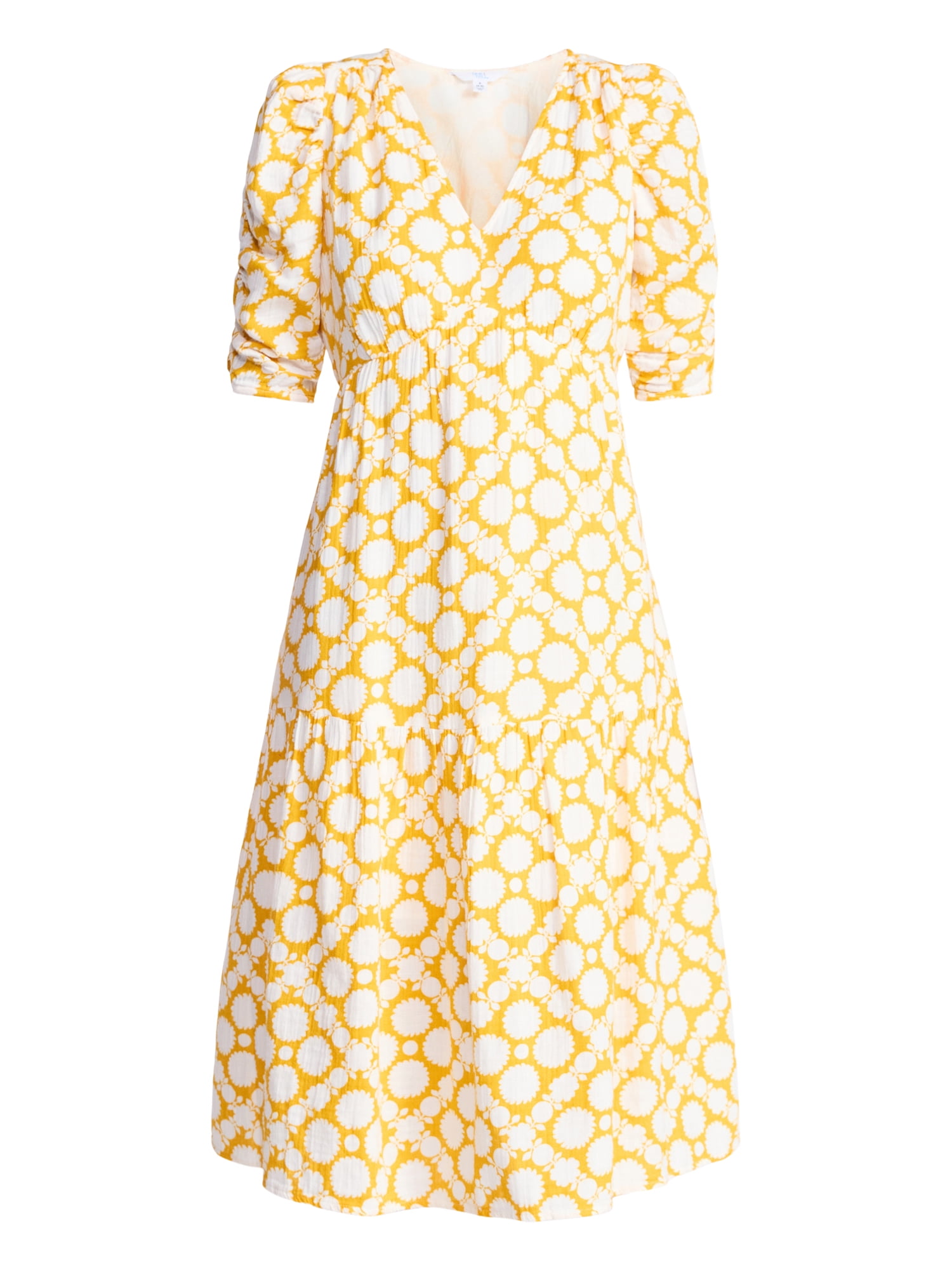Time and Tru Women's Cotton Tiered Midi Dress with Elbow Length Sleeves,  Sizes XS-XXXL - Walmart.com