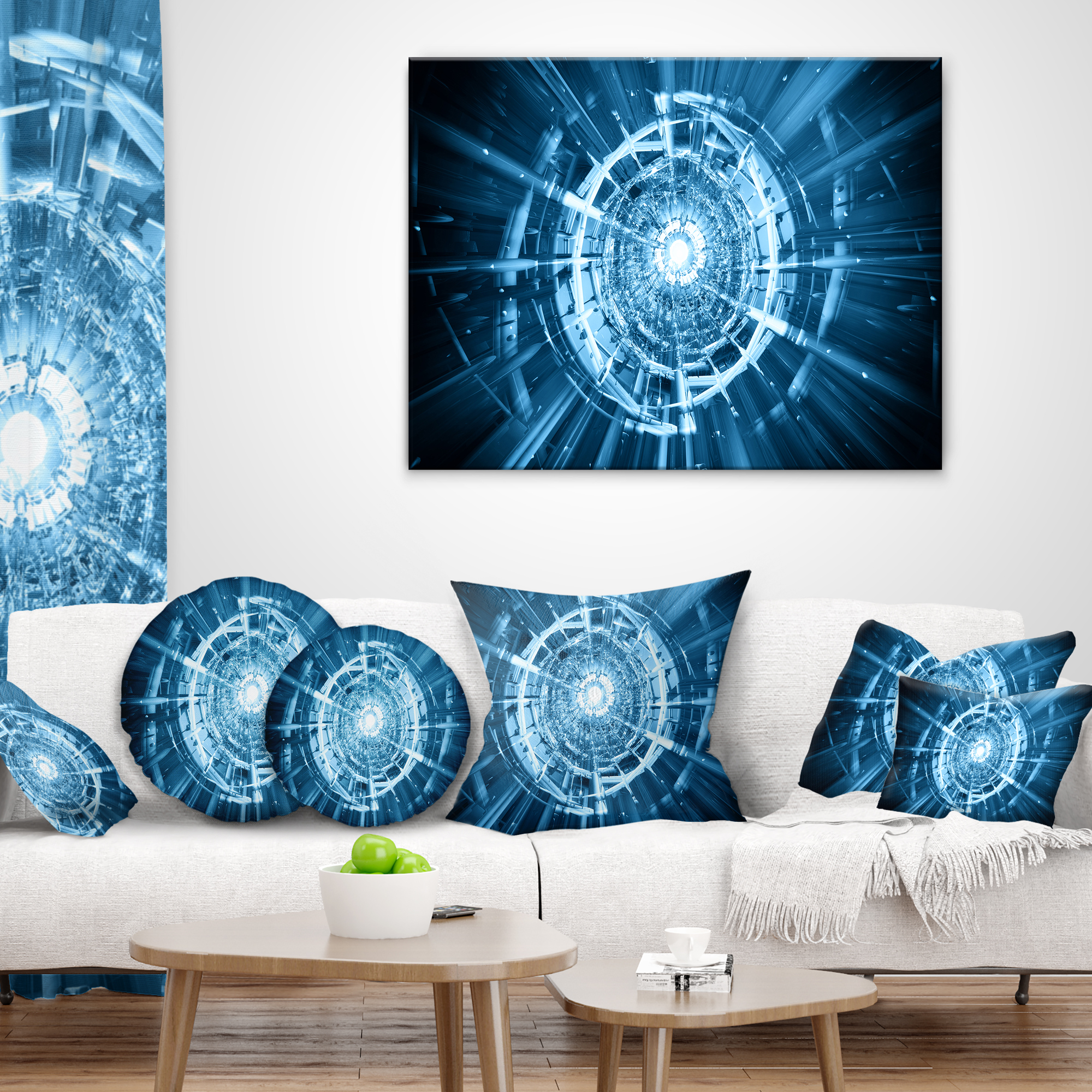 Designart Fractal 3D Deep Blue Spiral - Contemporary Throw Pillow - 12x20