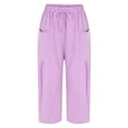 thumbnail image 5 of cocolona Womens Summer Casual Loose Linen Pants Elastic Waist Straight Wide Leg Vacation Beach Pants with Pockets, 5 of 5