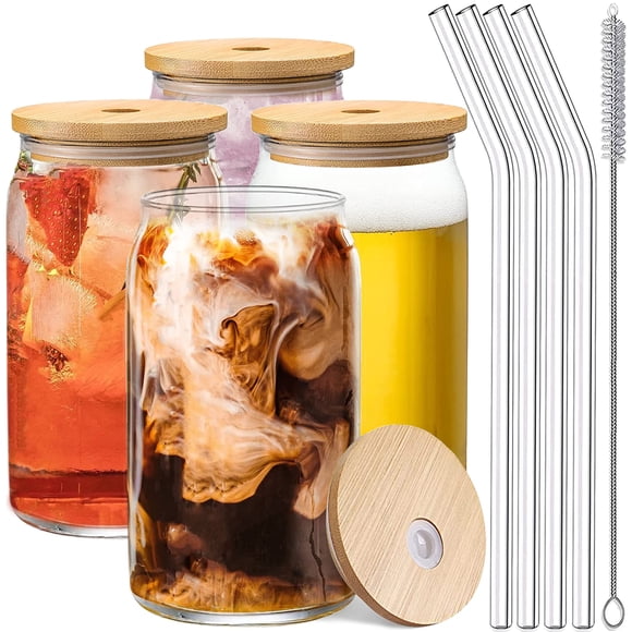 Juego de vasos para beber Le'raze de 16 oz en forma de lata con tapas de bambú