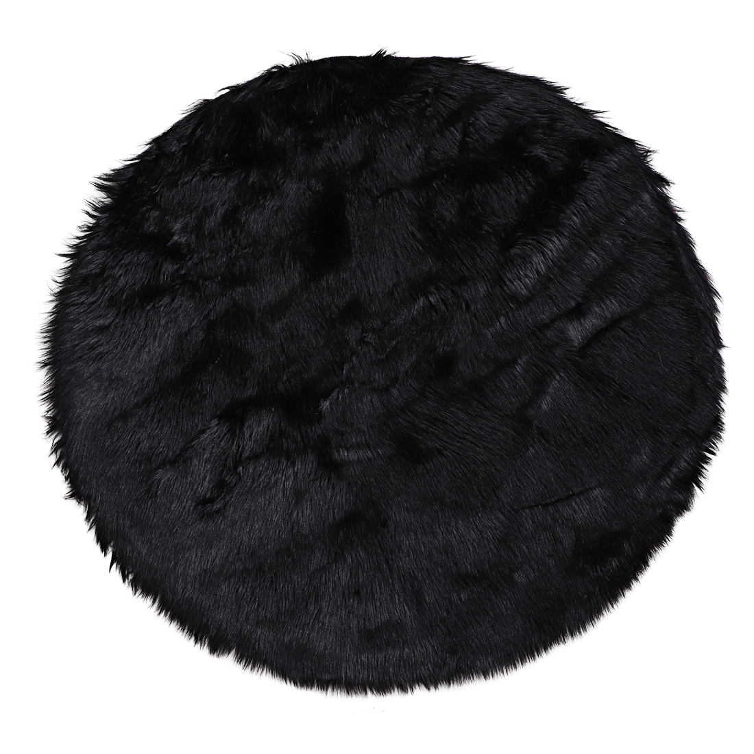 Faux Fur Sheepskin Plush Area Rug Black 2x2 Feet Round