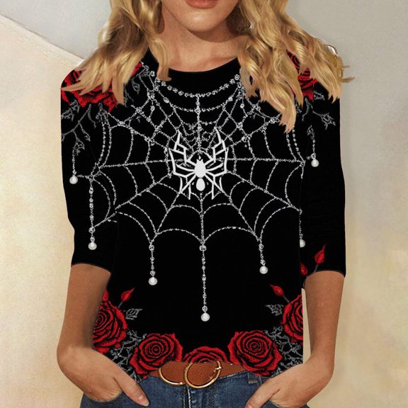 Zorckvet T-Shirt for Women - Streetwear Style Spider web rose print Top