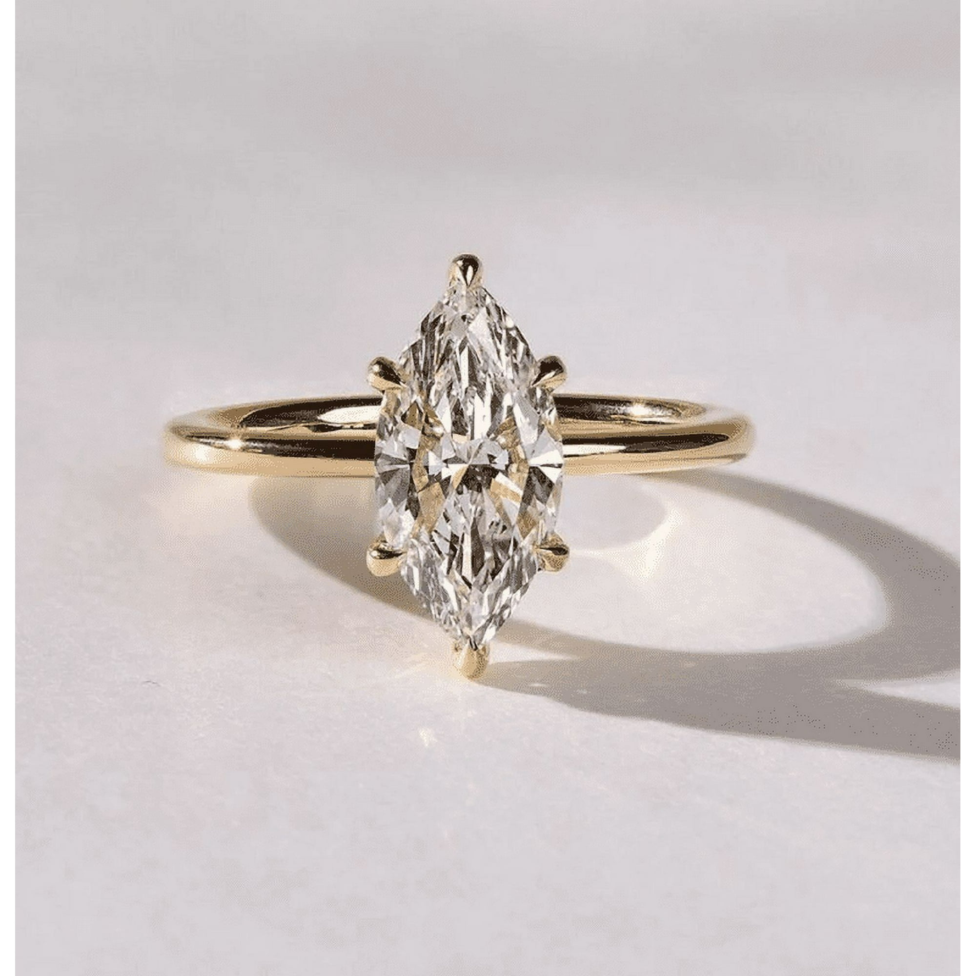 Glittering 6 Prong Diamond Ring Marquise Cut Solitaire Ring Engagement Ring Yellow Gold Ring Moissanite Wedding Gifts