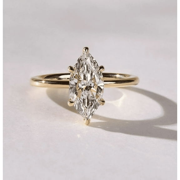 Glittering 6 Prong Diamond Ring Marquise Cut Solitaire Ring Engagement Ring Yellow Gold Ring Moissanite Wedding Gifts