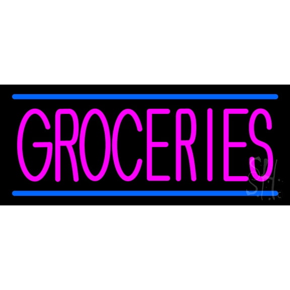 Groceries LED Neon Sign 6 x 15 - inches, Black Square Cut Acrylic Backing, with Dimmer - Bright and Premium built indoor LED Neon Sign for Defence Force.