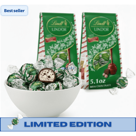 Lindt LINDOR Peppermint Cookie Milk Chocolate Truffles, Limited Edition Christmas Candy, 5.1 oz, 2-Pack