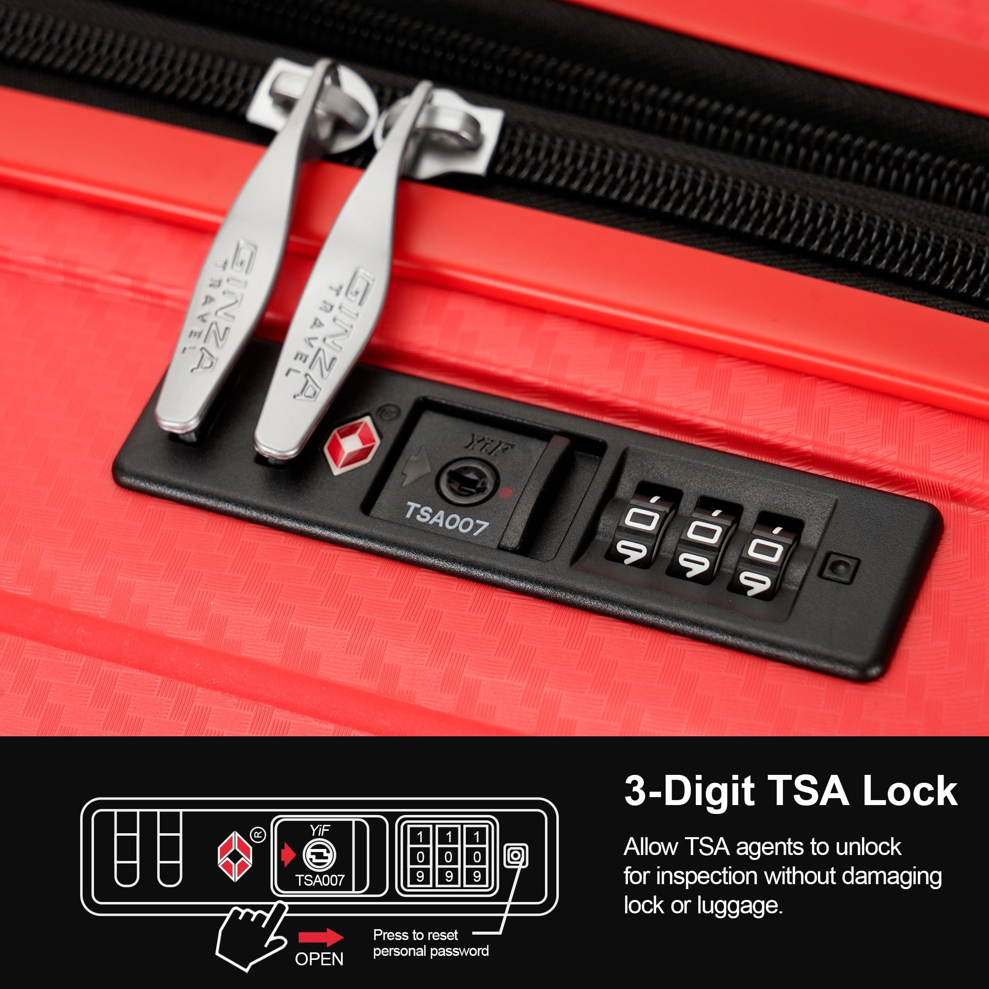 Ginza Travel Hardside Expandable Luggage Set with Spinner Wheels,3-Piece Set (20/25/29),Red