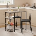 thumbnail image 3 of Space-Saving 3-Piece Bar Table and Chairs Set for 2 – Counter Height Dining Table with 3-Tier Storage, Wine Rack, Padded Stools – Perfect for Small Apartments, Rustic Brown & Black, 3 of 8