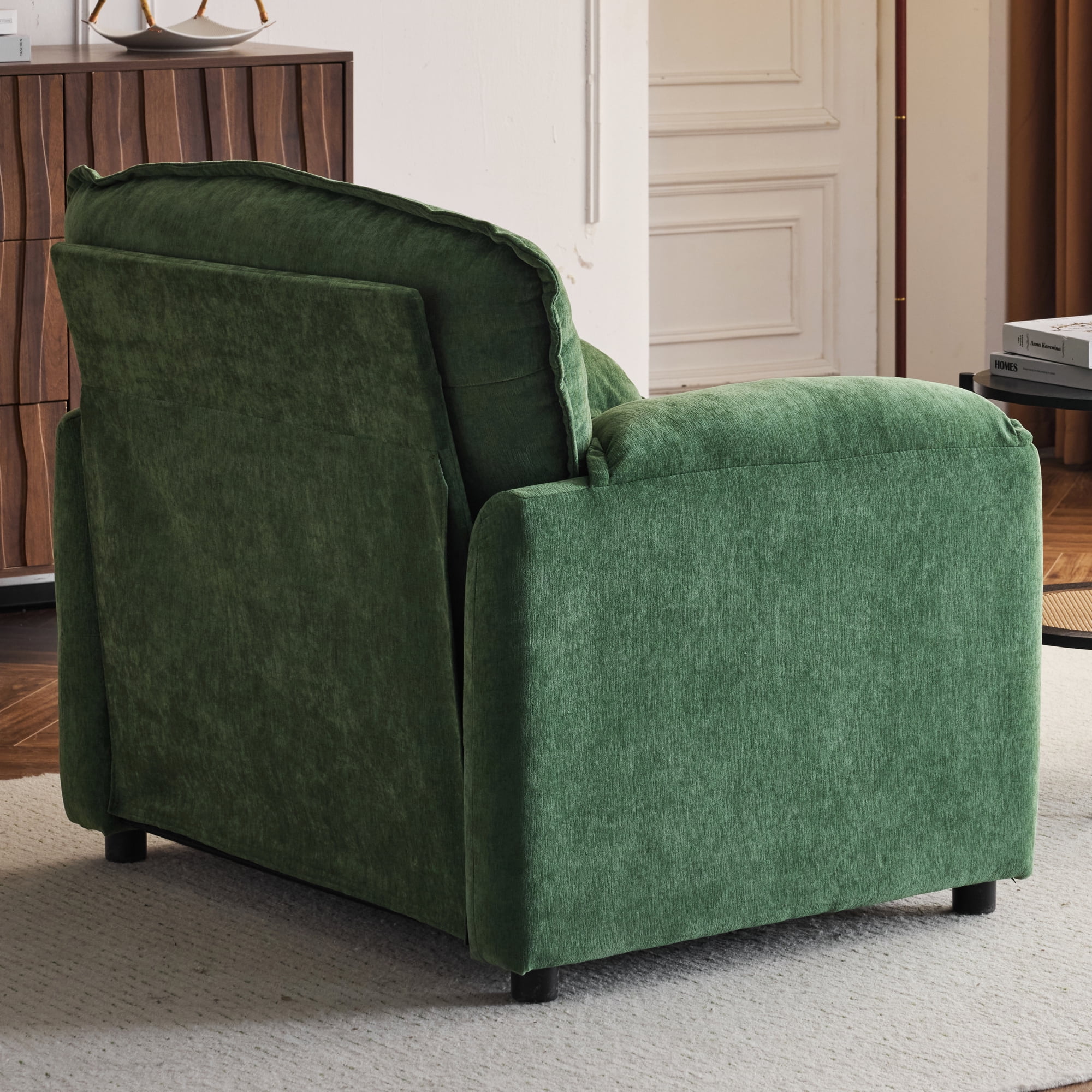 Oversized Chenille Armchair, 38" Upholstered Accent Chair with Thick Comfort Cushions and High Back for Living Room, Bedroom, Office,Green