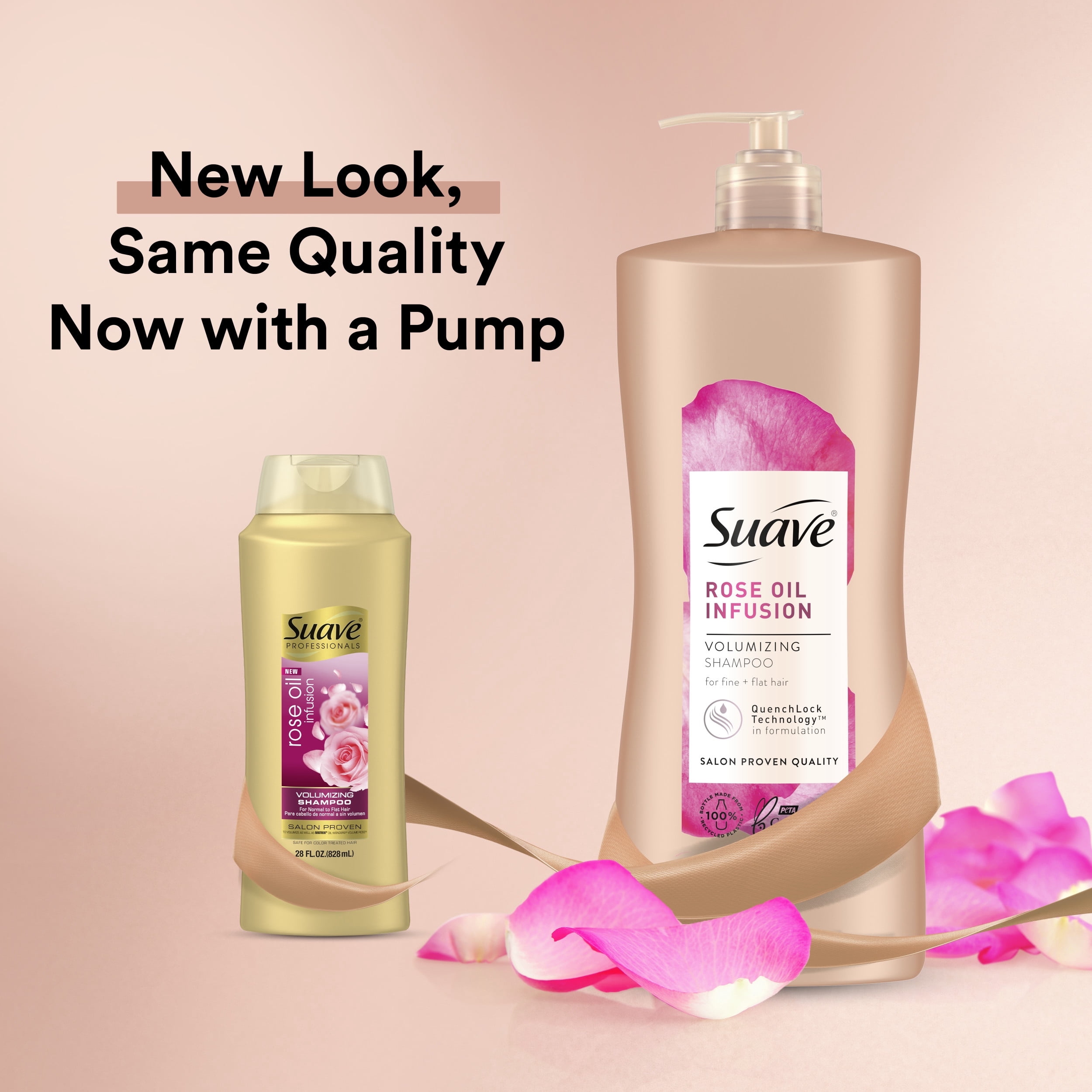(4 pack) Suave Professionals Rose Oil Infusion Shampoo with Pump, Volumizing, All Ages, 28 fl oz