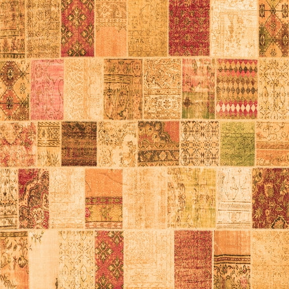 Ahgly Company Indoor Square Patchwork Orange Transitional Area Rugs, 3' Square