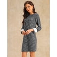 thumbnail image 4 of DARING DIVA Women's Tweed Formal Work Long Sleeve Sheath Dress M Black, 4 of 6