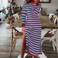 thumbnail image 2 of SMihono Fashion Spring Dresses for Women 2025 Striped Color Block Long Sleeve Crewneck Side Splits Casual Loose Long Maxi Dress Purple 4, 2 of 7