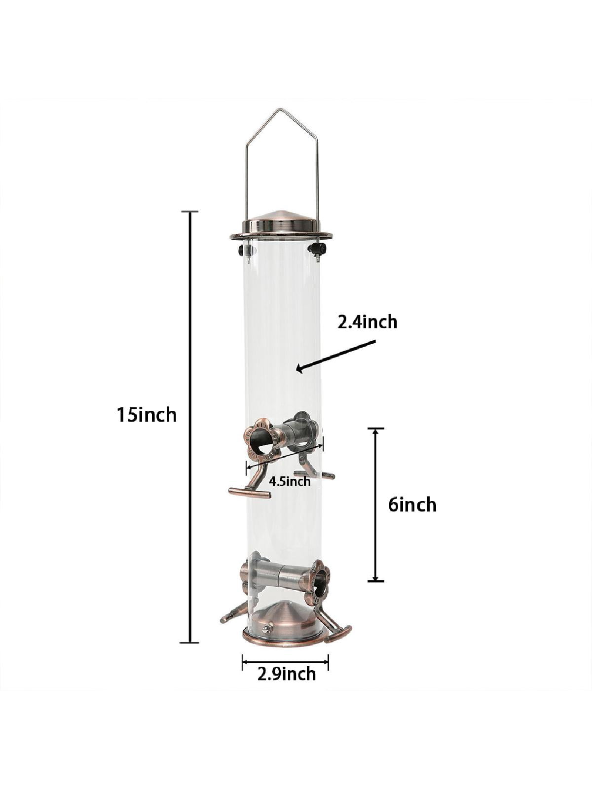 Mixed Seed Bird Feeder Cast Stainless Steel Tube Feeder Heavy Duty flip top and Easy Clean Base