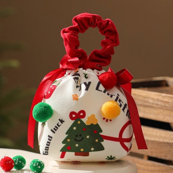 Christmas Gift Bags Cartoon Candy Bag with Bow Biscuits Apple Packaging Box Children's Gifts Drawstring Bags Party Supplies Storage Bag