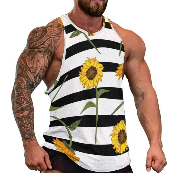 Blooming Sunflower Tank Top Men Yellow Flowers Bodybuilding Oversize Tops Daily Streetwear