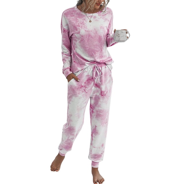 Conjunto de Pijama PRETTYGARDEN de Dos Piezas Rosa Tie Dye Talla L