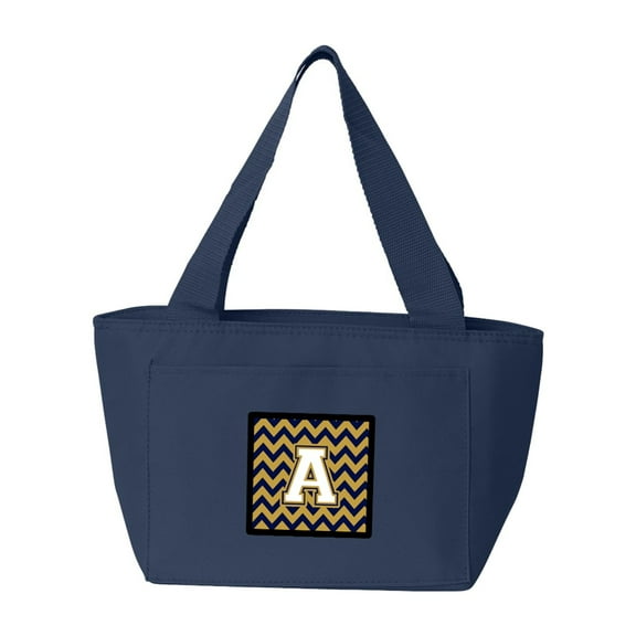 Letter A Chevron Navy Blue and Gold Lunch Bag