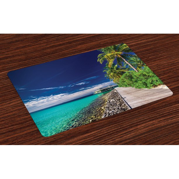 Ocean Placemats Set of 4 A Wooden Boardwalk at the Beach Palm Trees in