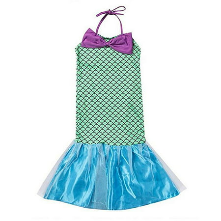 Baby Little Girl Mermaid Tail Halter Dress Costume Cosplay Party Bowknot Maxi Dress Swimwear