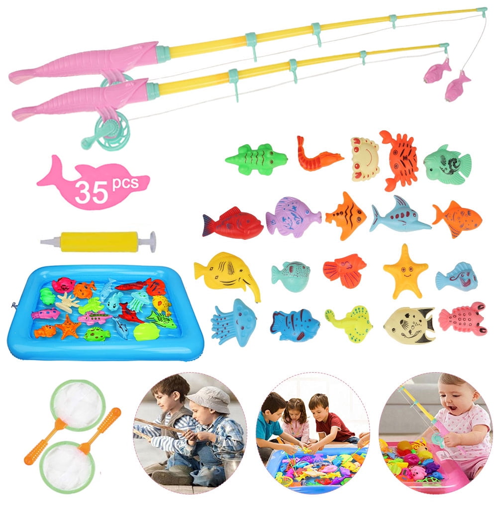 Children's Magnetic Fishing Toy Plastic Rod Fish Fun Game Baby Bath Toys Gift 
