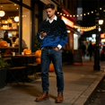 thumbnail image 2 of JULMCOMO Halloween Waffle Polo Shirts for Men All Over Bat Print Long Sleeve Collared Loose Fit Casual Golf Shirts Holiday Party Tops Blue L, 2 of 6