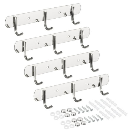

Uxcell 4Pack Stainless Steel Coat Hook Rack Wall Mounted with 3 Hooks Hangers