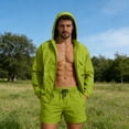 thumbnail image 2 of Men's 2 Piece Tracksuits Quick Dry Jogging Suits Long Sleeve Hoodie with Shorts Casual Athletic Set 4XL Green, 2 of 9