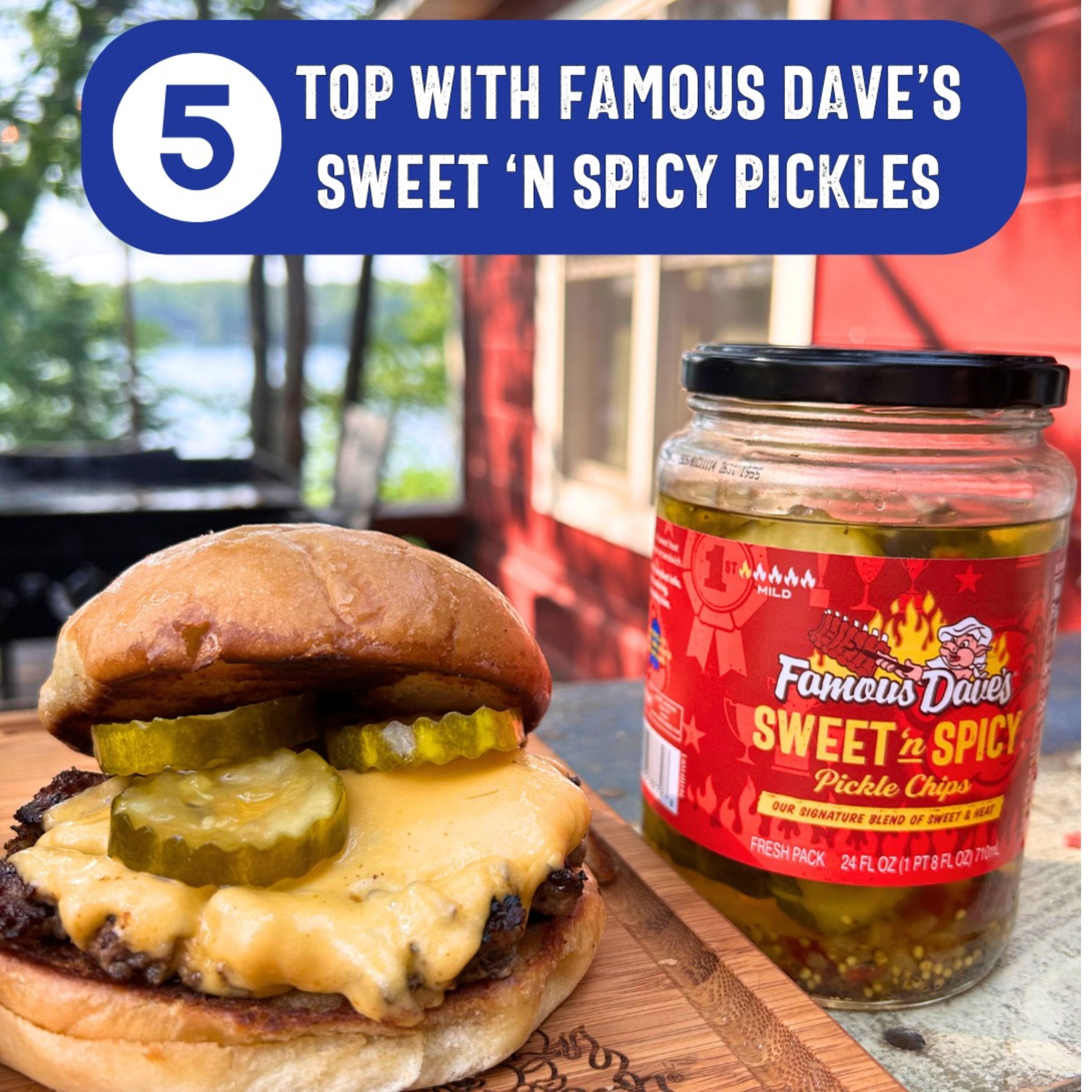 (5 pack) Famous Dave's Sweet 'N Spicy Pickle Chips, 24 fl oz Jar