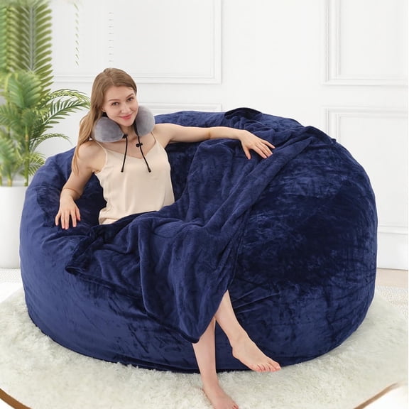 VIREO 6FT Bean Bag Chairs for Adults Memory Foam Filler Bean bag Chair with Removable and Washable Flannel Cover, Chairs for Living Room, Blue