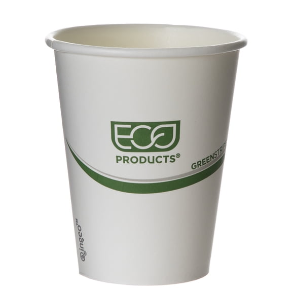 Eco-Products GreenStripe Disposable Hot Coffee Cup, Eco-Friendly Compostable PLA Lined Take Out Paper Cup, 8 fl oz, Case of 1000