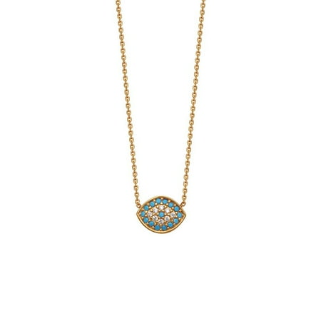 Cubic Mini - Sterling Silver Rose Plated Mini Cubic Zirconia Evil Eye Necklace - 18 Inch