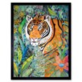 thumbnail image 1 of Jungle Tiger Flowers Leaves Folk Art Art Print Framed Poster Wall Decor 12x16 inch, 1 of 5