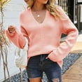 thumbnail image 4 of Babysbule Plus Size Womens Sweaters New Arrivals Women's Fashion Winter Solid Color Long Sleeve Pullover V-Neck Long Sleeve Sweater Tops Clearance Women's Fashion, 4 of 8