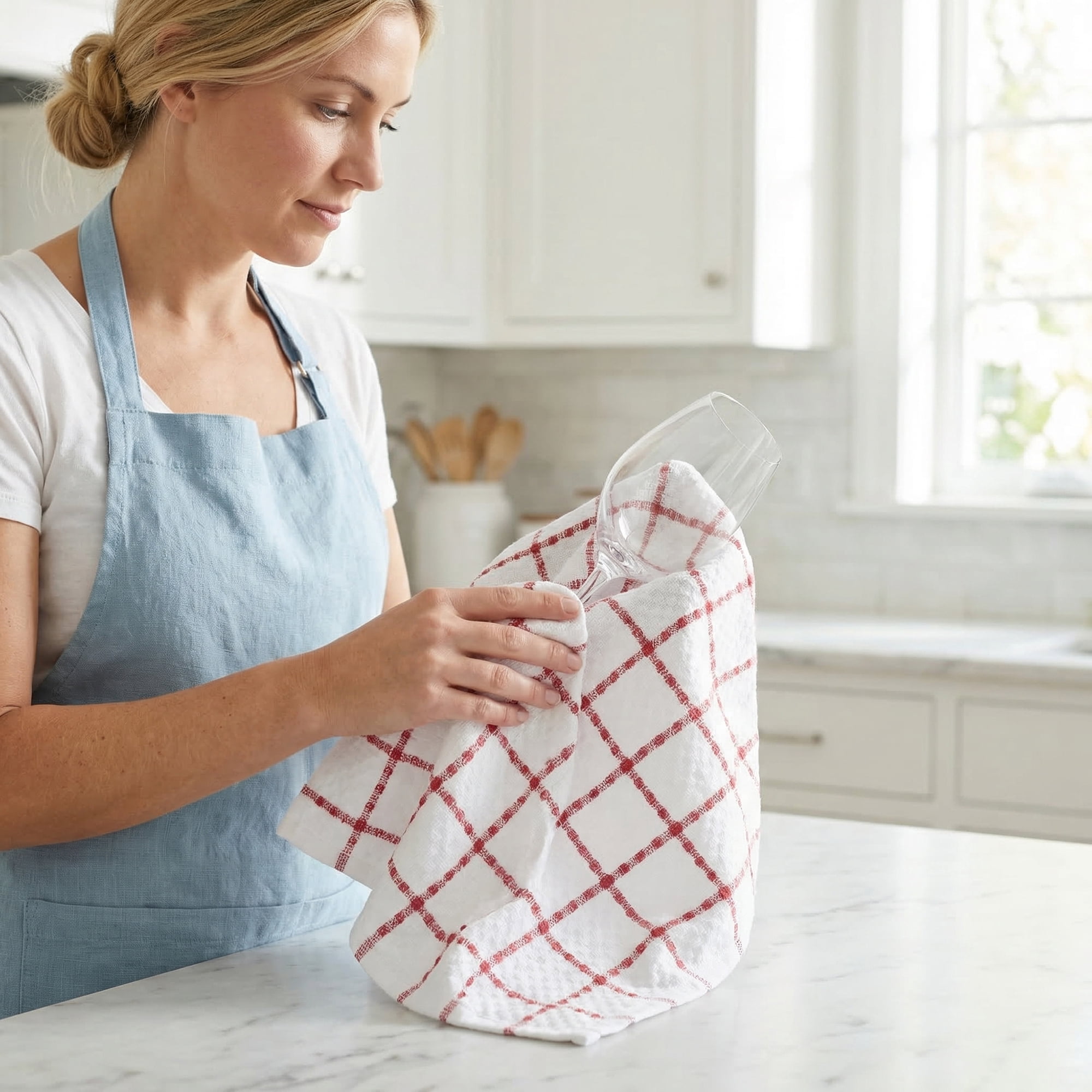 Unique Bargains 4 Pack Kitchen Towels Plaid 100% Cotton Quick Dry Red/Yellow 25" x 15"