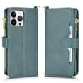 thumbnail image 2 of Elehold Zipper Wallet Case Compatible with iPhone 14 Pro (6.1 inch 2022),Premium Vegan leather+ inner Soft Slim TPU Magnetic Closure Flip Folio Stand Zipper Purse Hand Strap Case,Green, 2 of 10