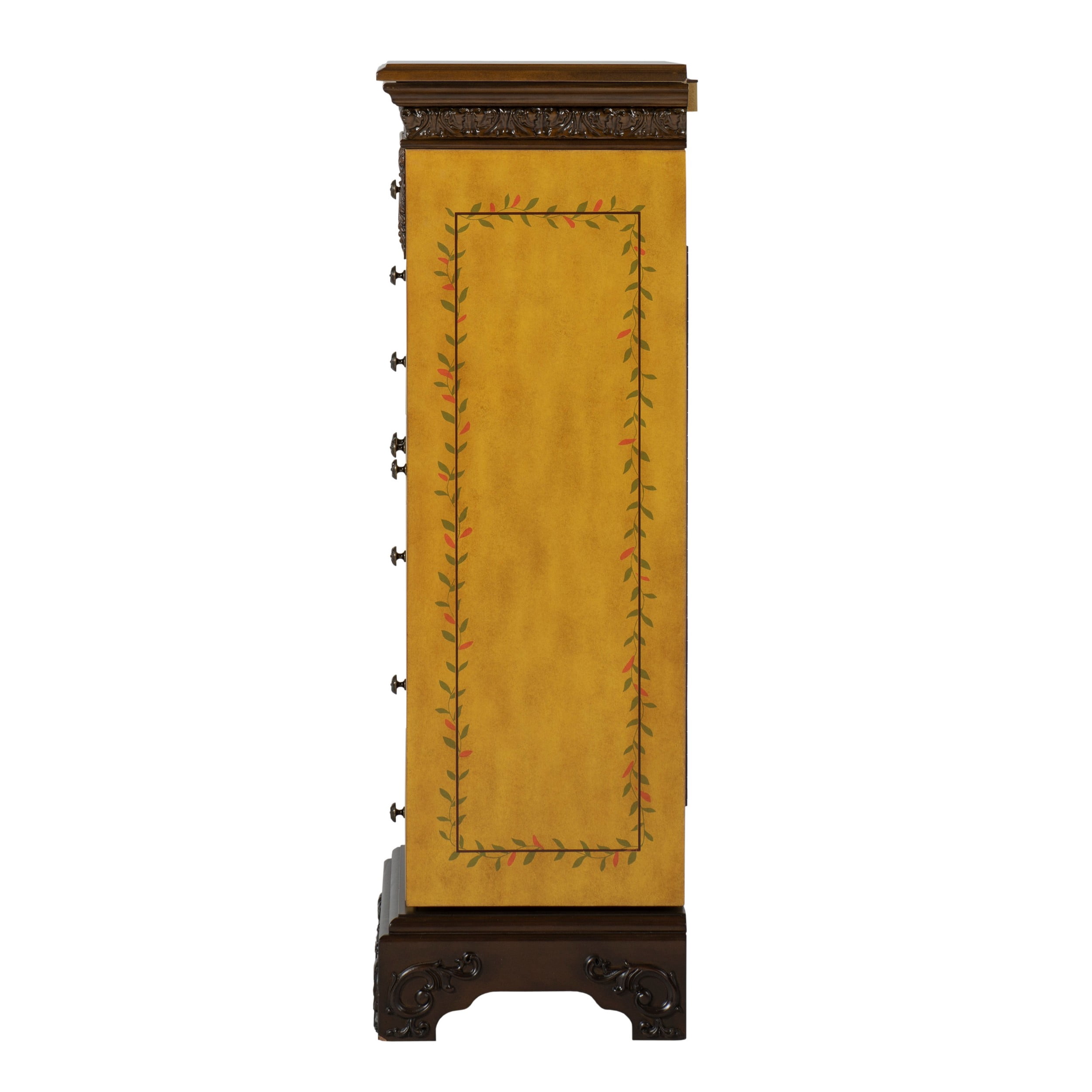 Saltoro Sherpi 7 Drawer Hand Painted Jewelry Armoire with Flip Top, Yellow and Brown